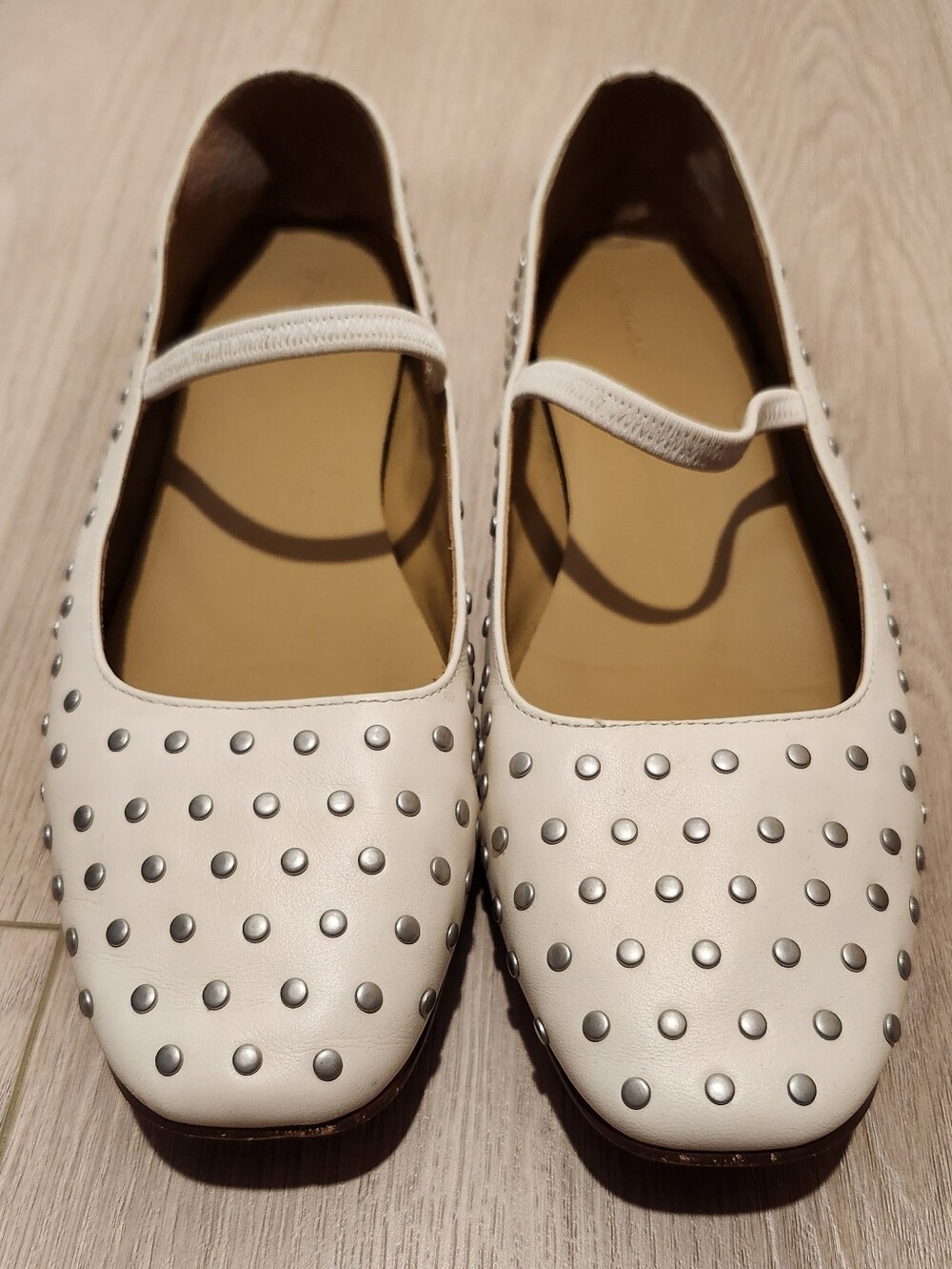 Madewell Leather Cream Studded Mary Jane Flats
